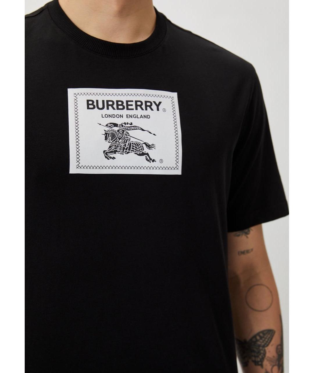 BURBERRY Черная хлопковая футболка, фото 2