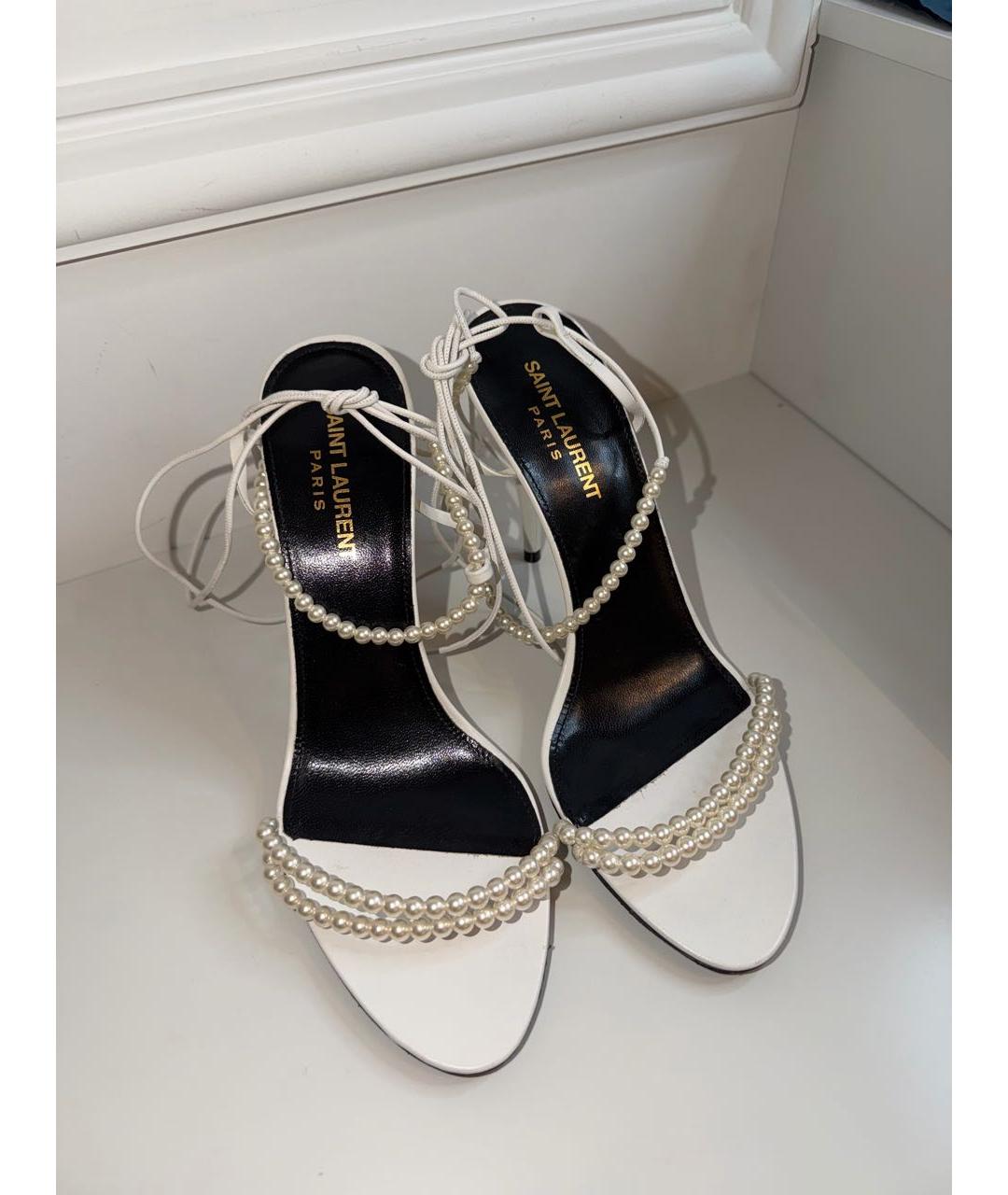 SAINT LAURENT Белые кожаные свадебные туфли на высоком каблуке, фото 3
