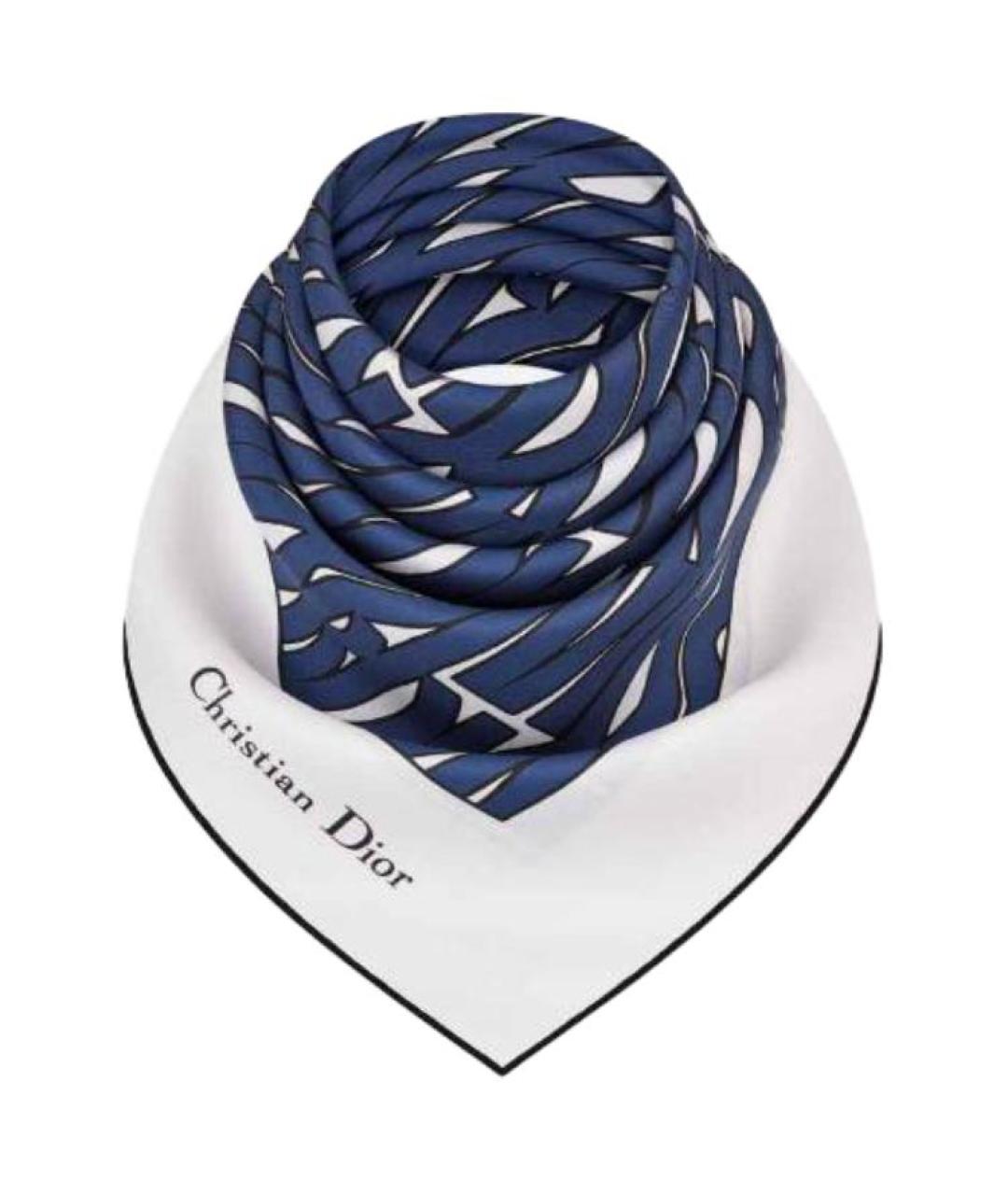 CHRISTIAN DIOR Синий шелковый шарф, фото 4