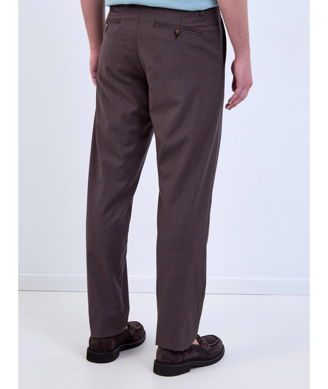 CANALI Коричневые шерстяные повседневные брюки, фото 4