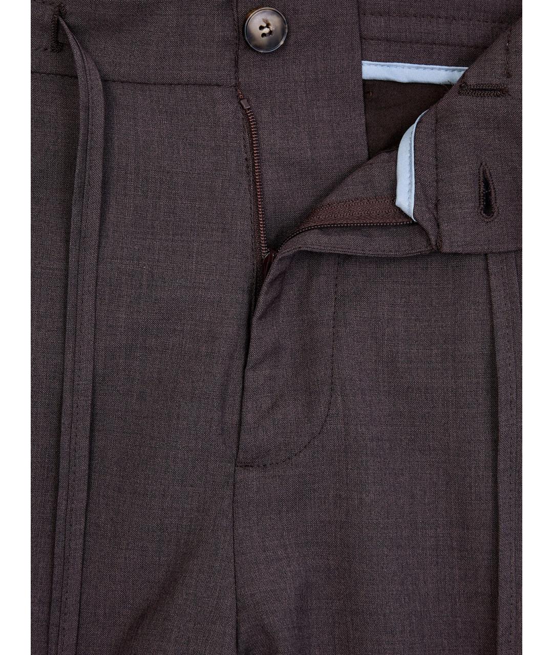 CANALI Коричневые шерстяные повседневные брюки, фото 6