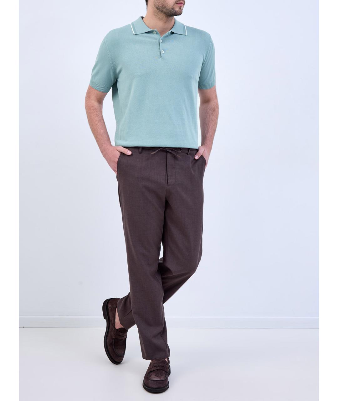 CANALI Коричневые шерстяные повседневные брюки, фото 2