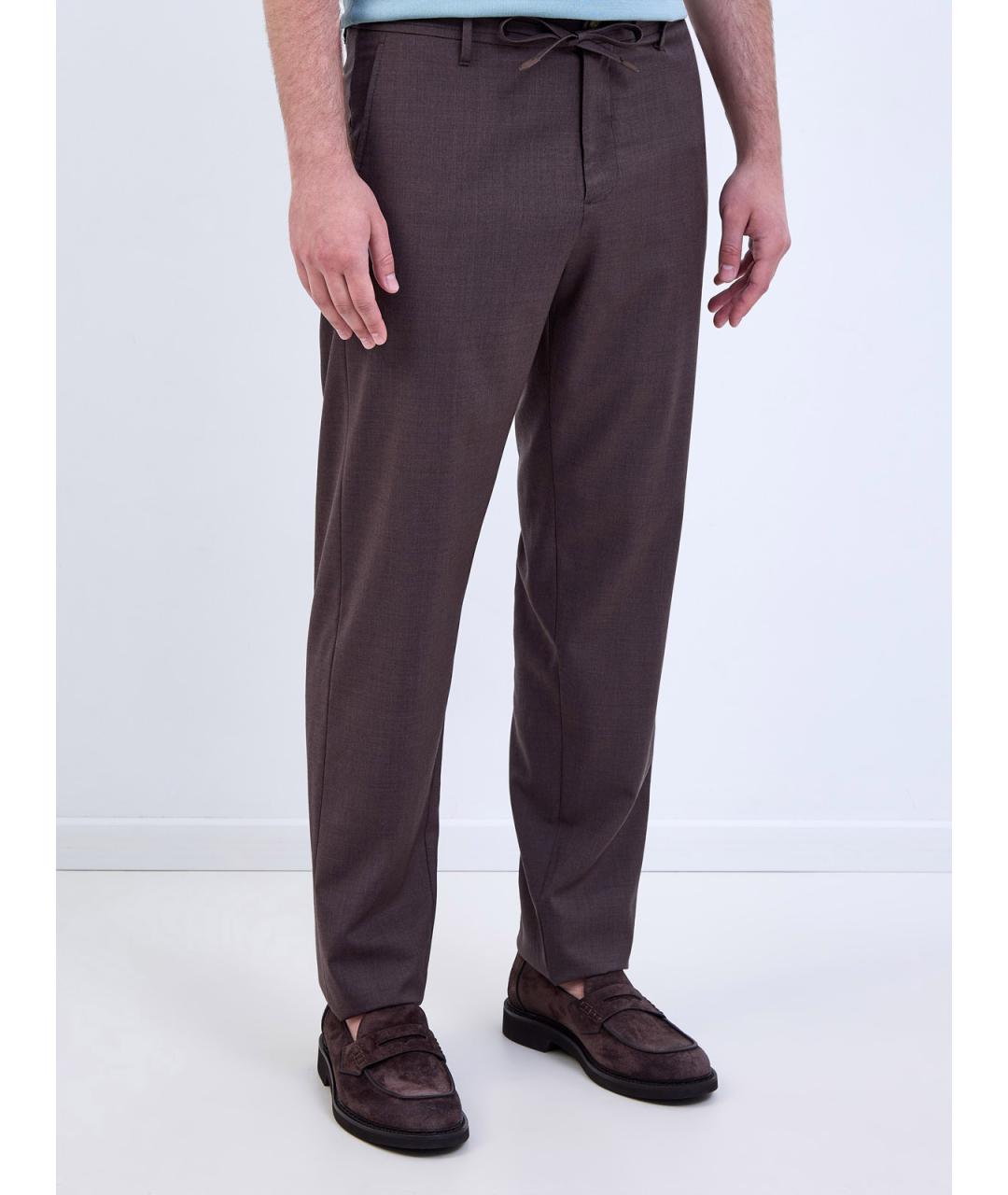 CANALI Коричневые шерстяные повседневные брюки, фото 3
