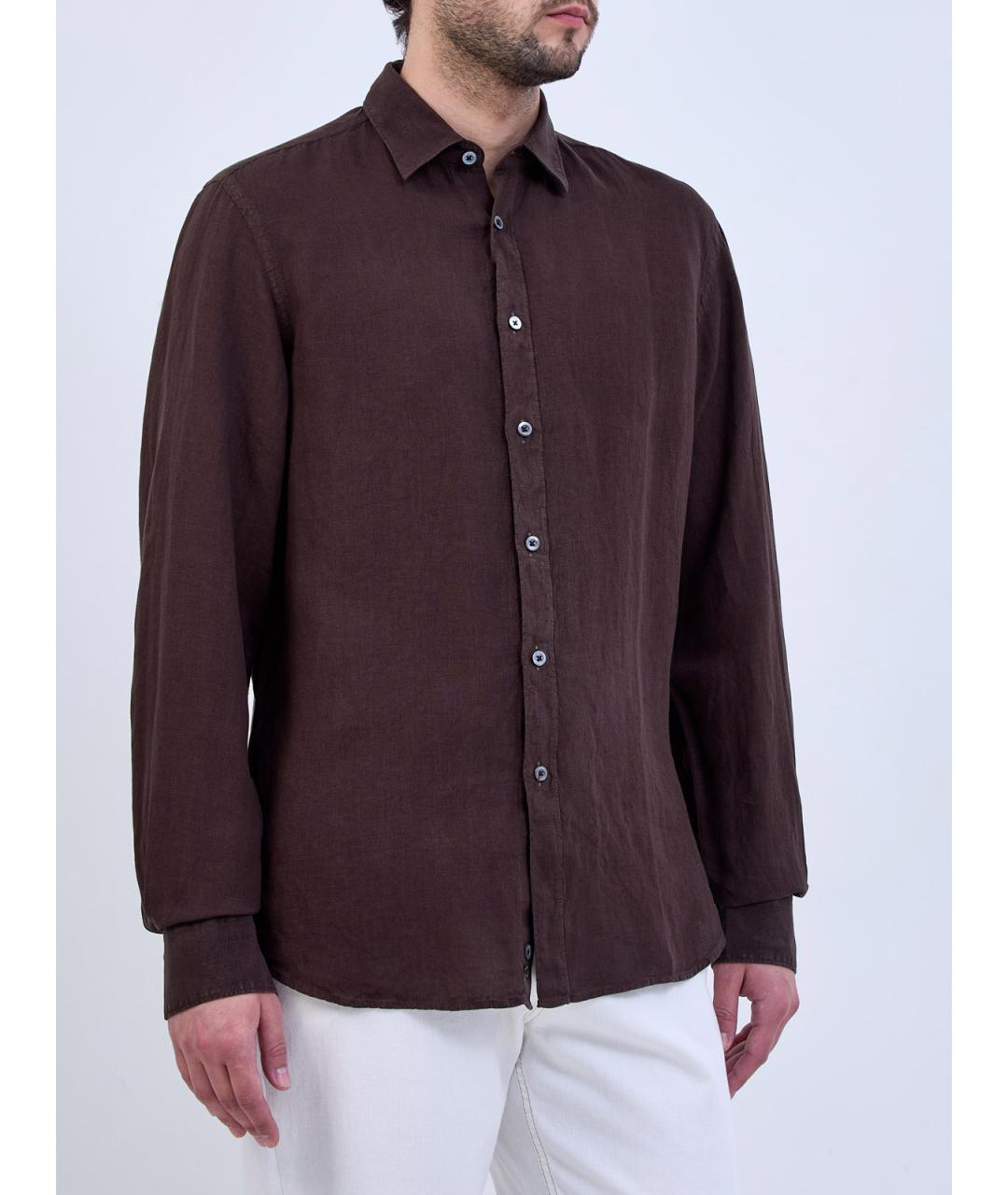CANALI Коричневая льняная классическая рубашка, фото 3