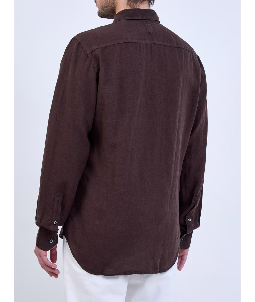 CANALI Коричневая льняная классическая рубашка, фото 4