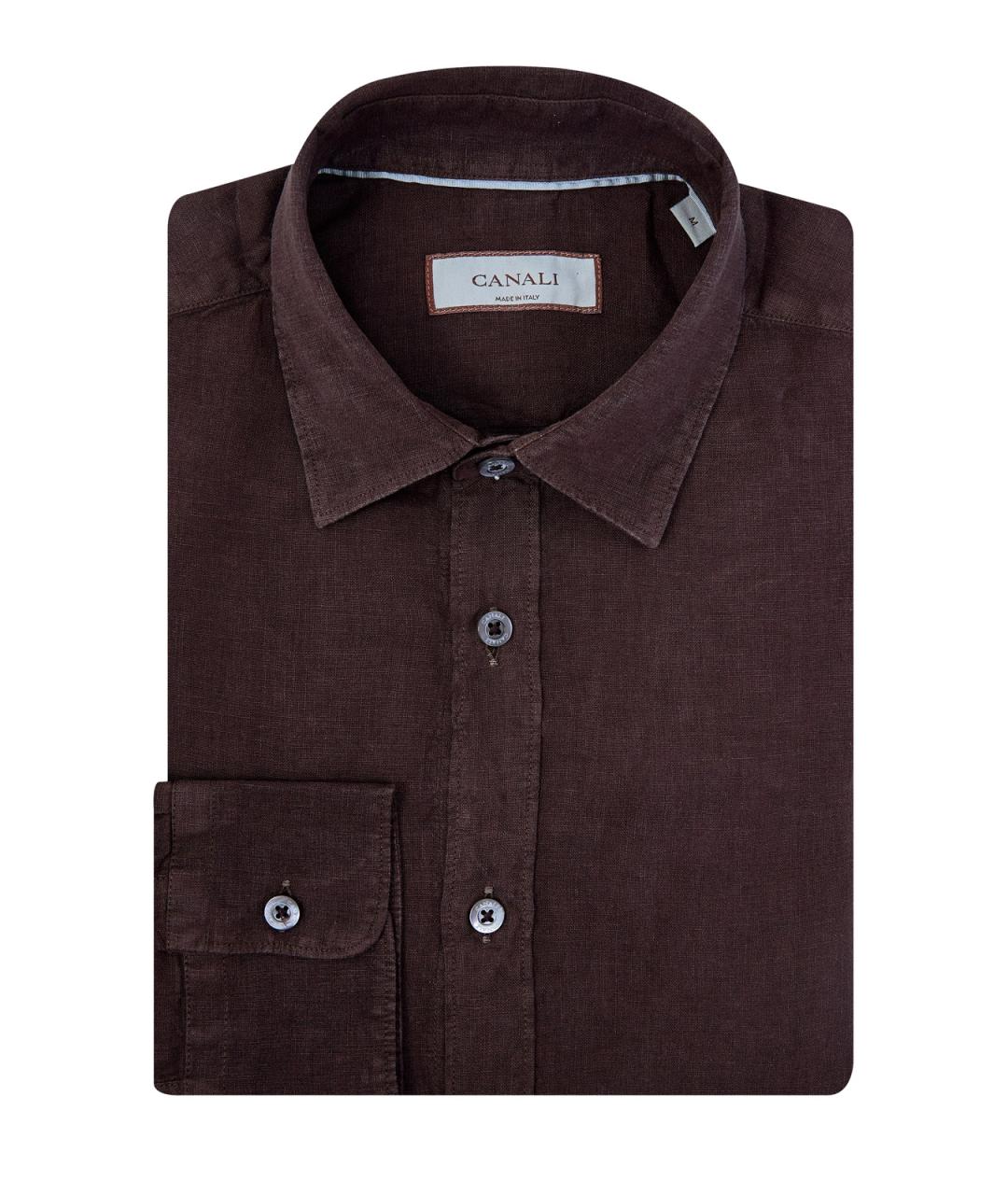 CANALI Коричневая льняная классическая рубашка, фото 1