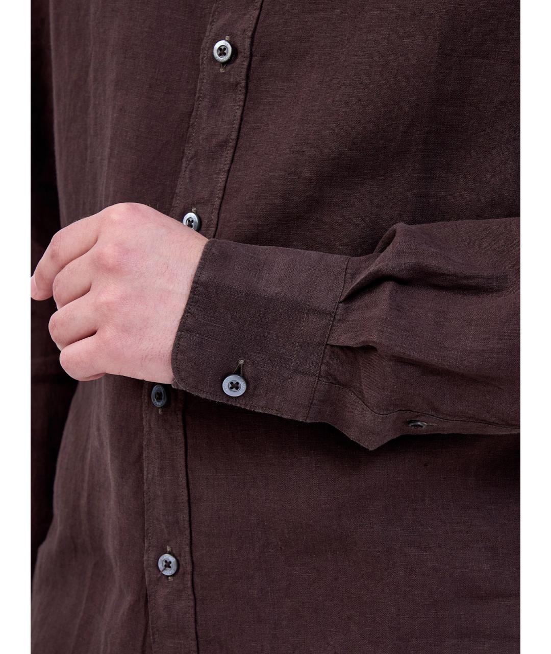 CANALI Коричневая льняная классическая рубашка, фото 5