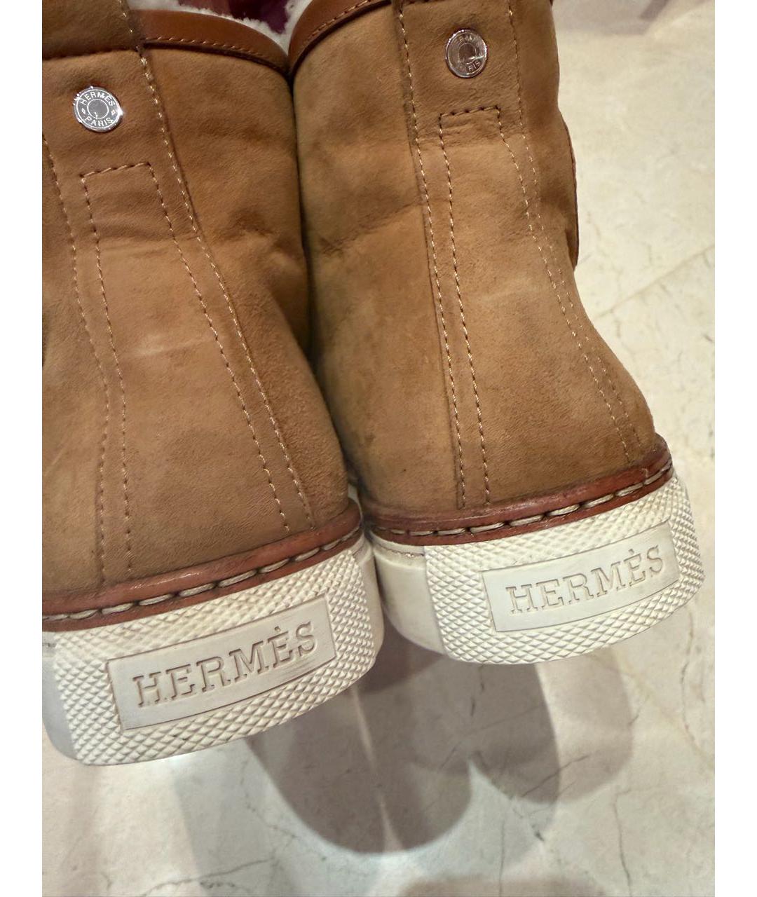 HERMES Горчичные замшевые ботинки, фото 5