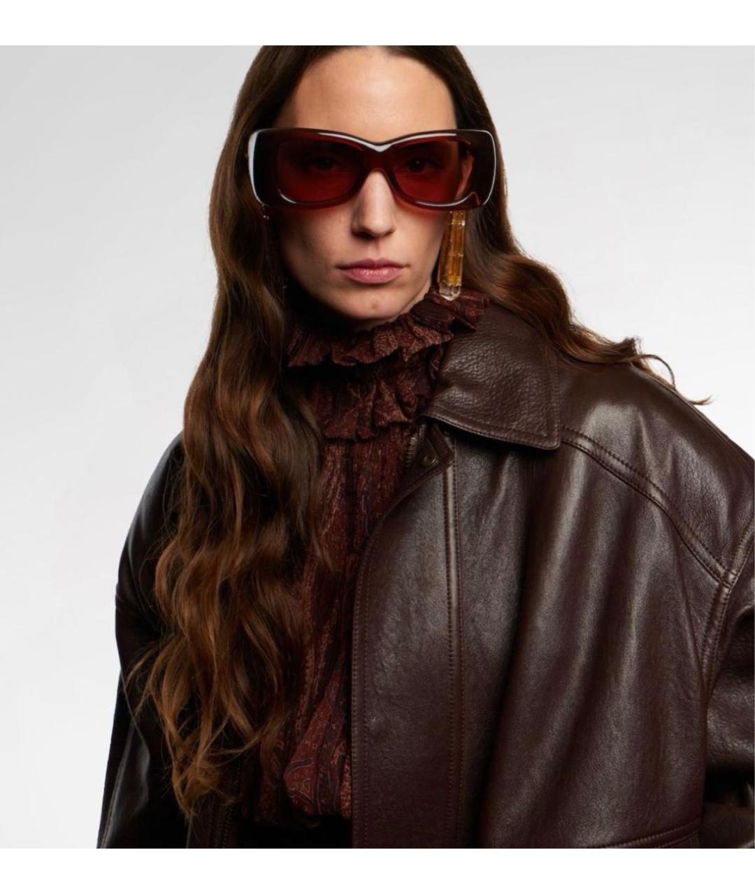 SAINT LAURENT Коричневые пластиковые солнцезащитные очки, фото 3