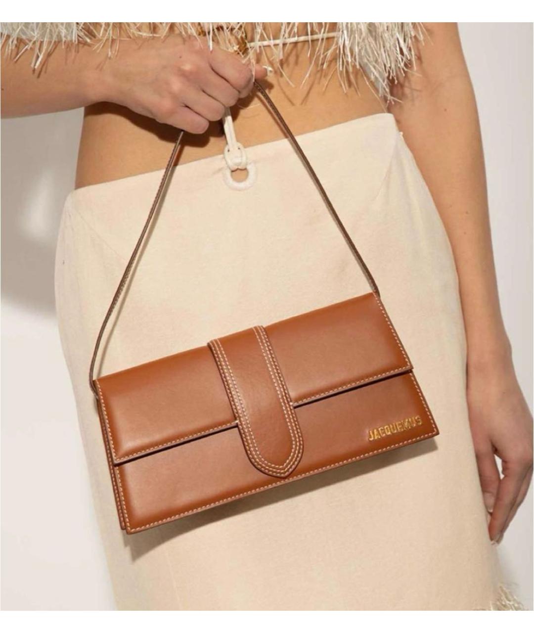 JACQUEMUS Коричневая кожаная сумка с короткими ручками, фото 6