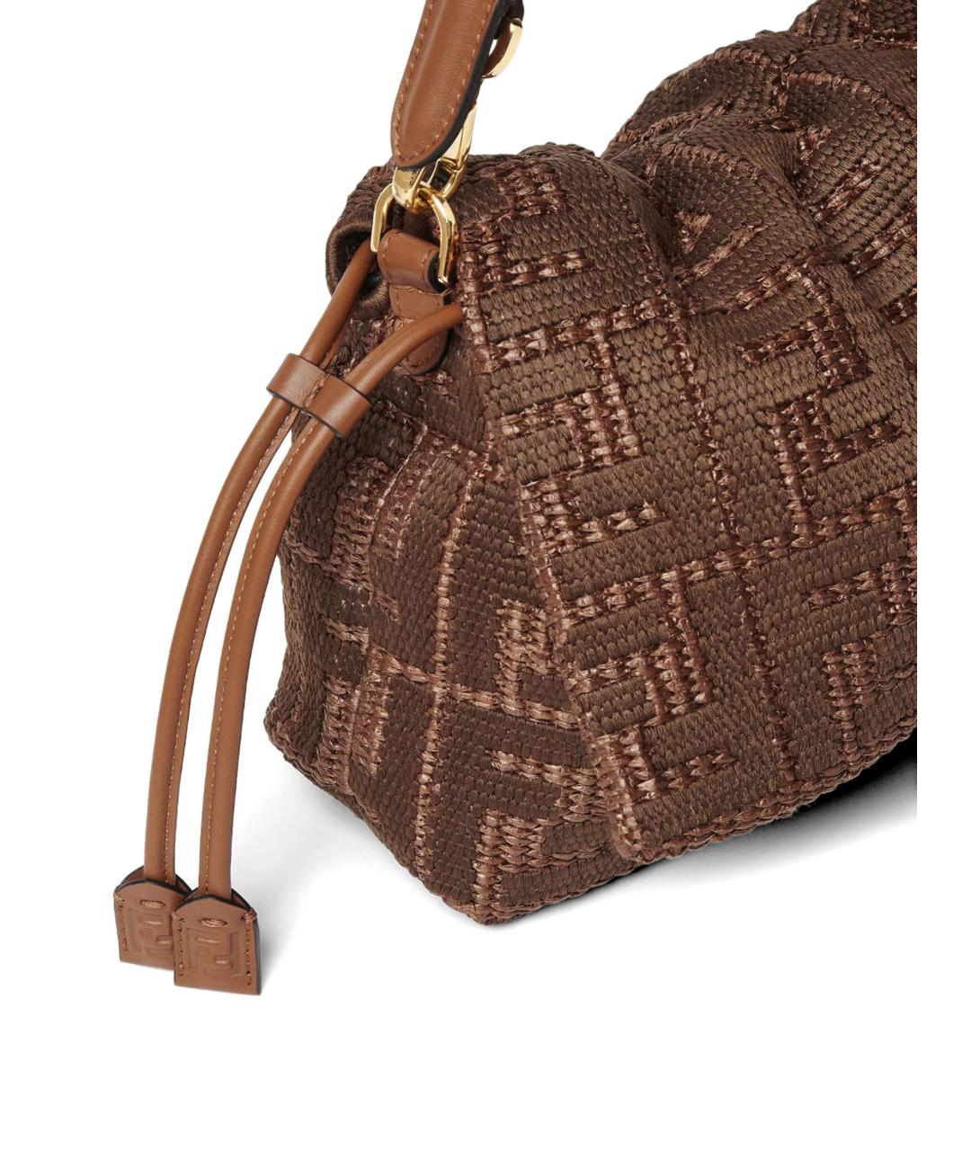 FENDI Коричневая тканевая сумка с короткими ручками, фото 5