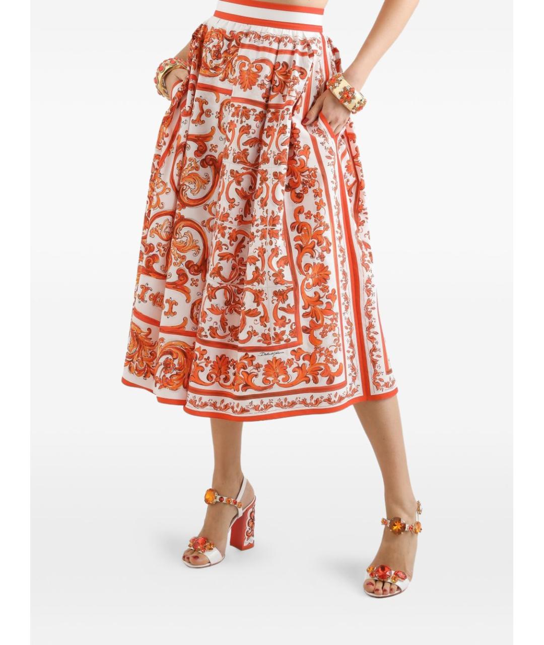 DOLCE&GABBANA Оранжевая хлопковая юбка миди, фото 5