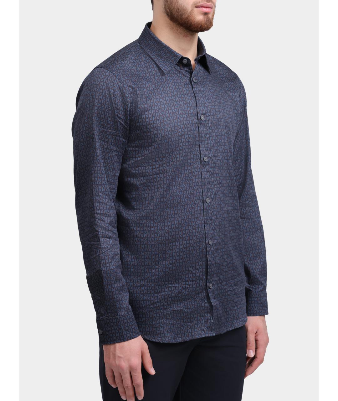 ARMANI EXCHANGE Синяя хлопковая кэжуал рубашка, фото 3