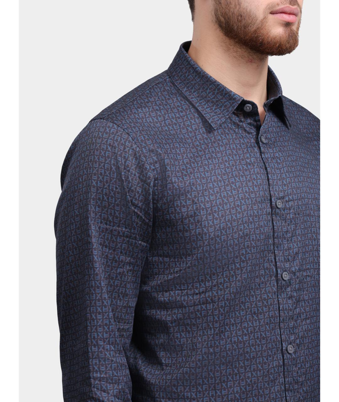 ARMANI EXCHANGE Синяя хлопковая кэжуал рубашка, фото 4