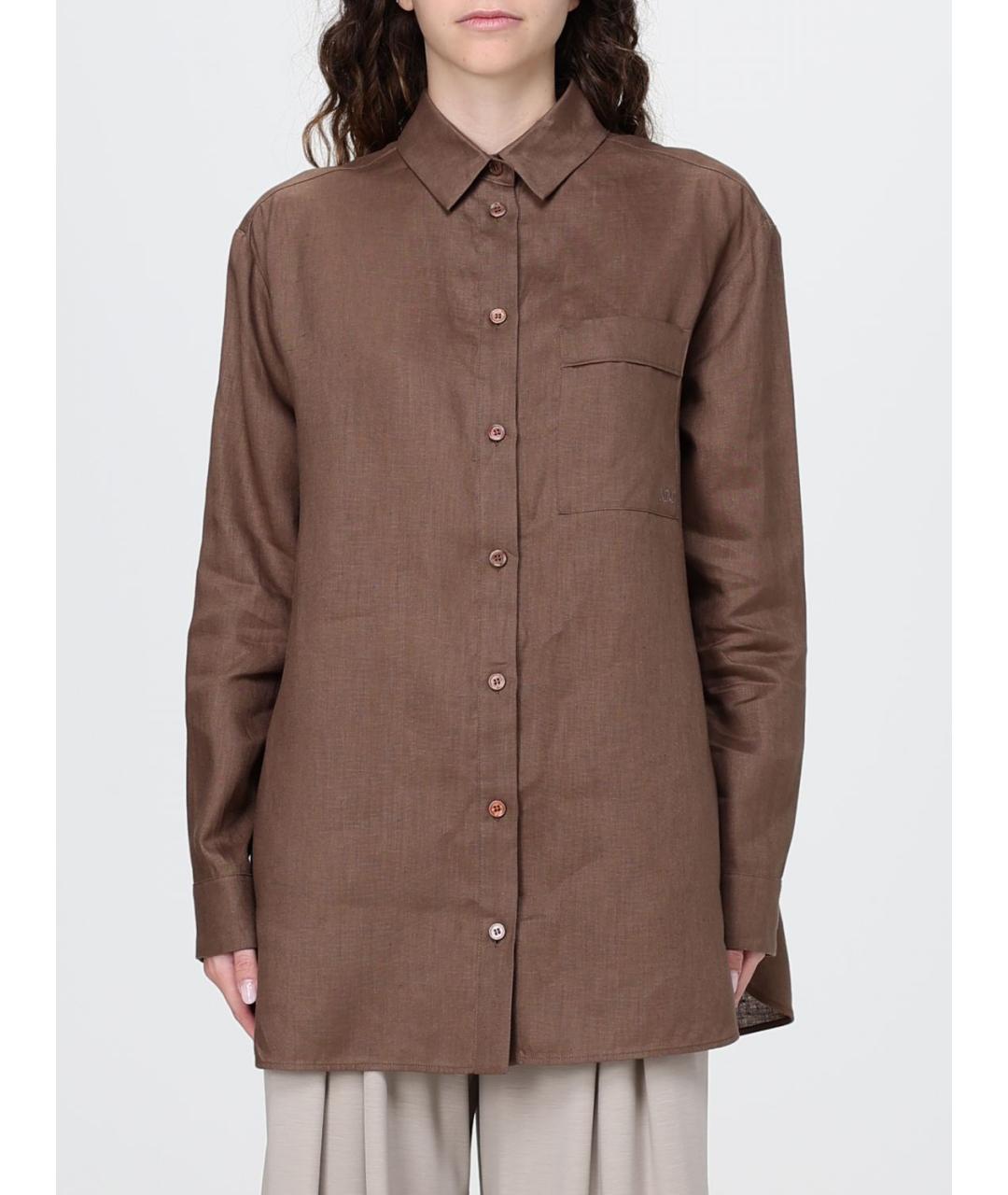 MAX MARA Коричневая льняная рубашка, фото 1