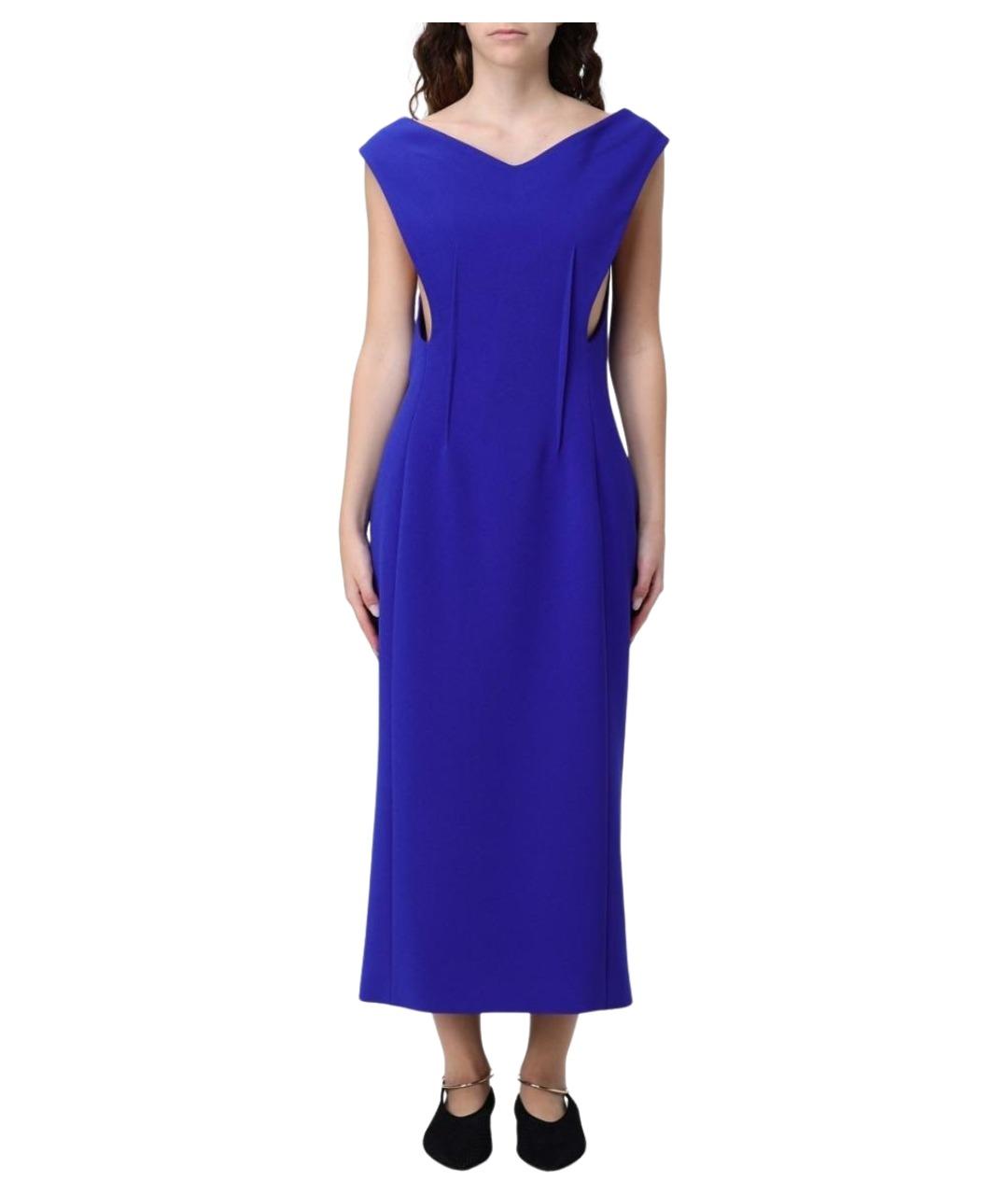 JIL SANDER Синее ацетатное коктейльное платье, фото 1