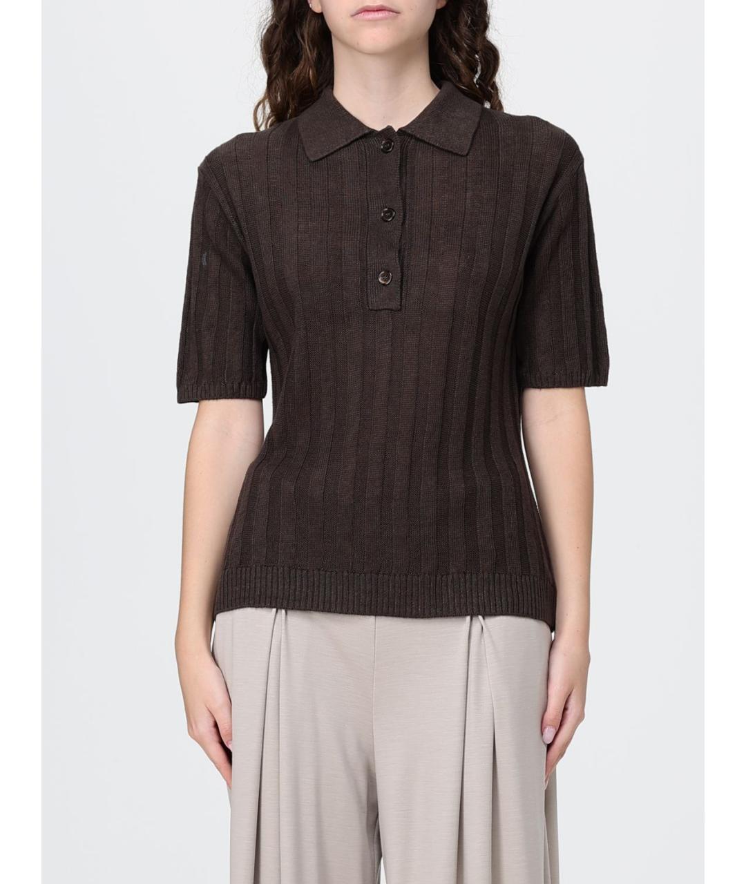 MAX MARA Коричневая льняная футболка, фото 1