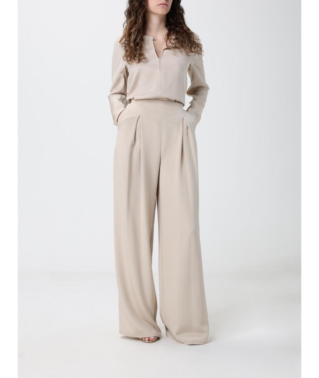 MAX MARA Бежевые шелковые прямые брюки, фото 2