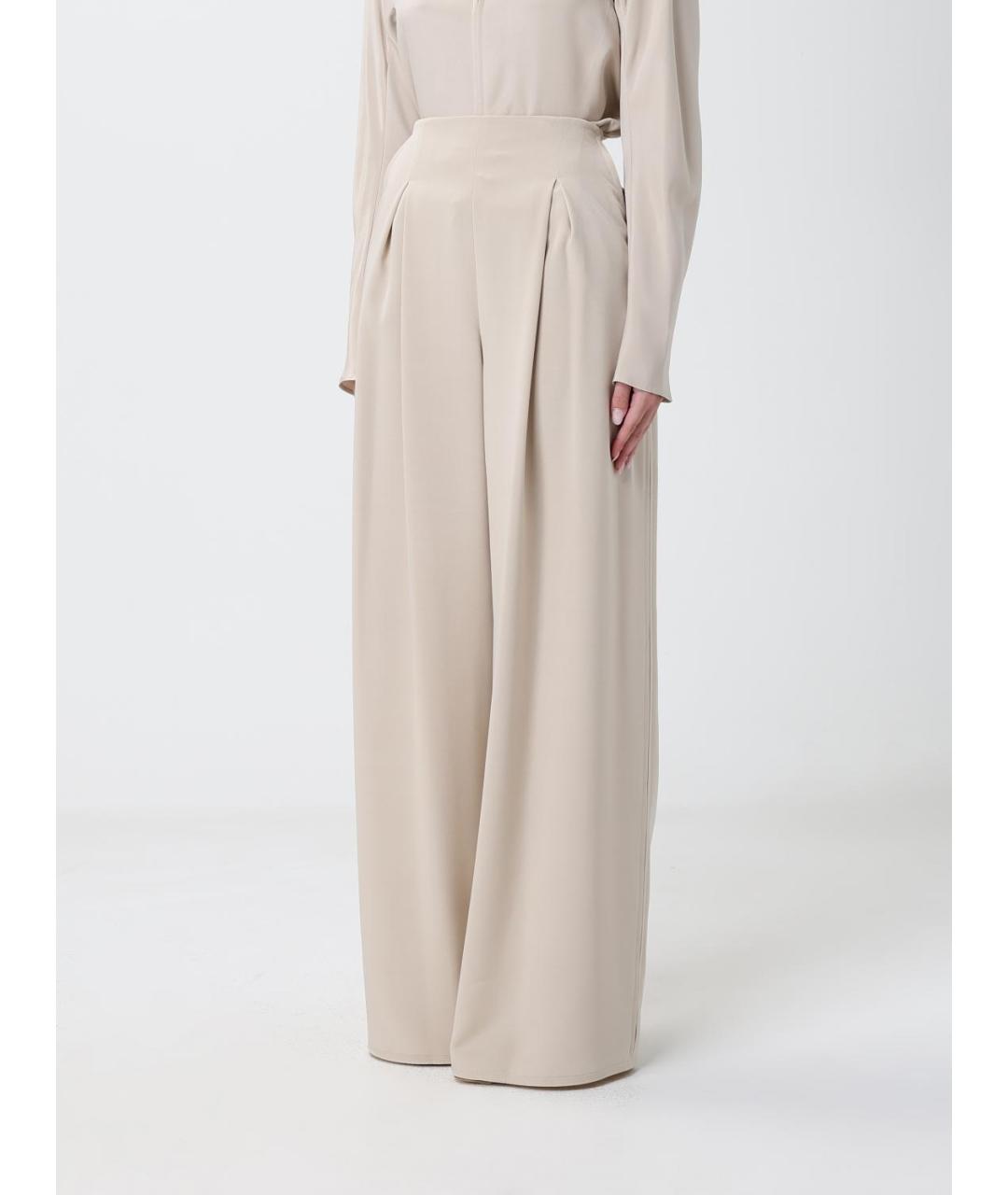 MAX MARA Бежевые шелковые прямые брюки, фото 4