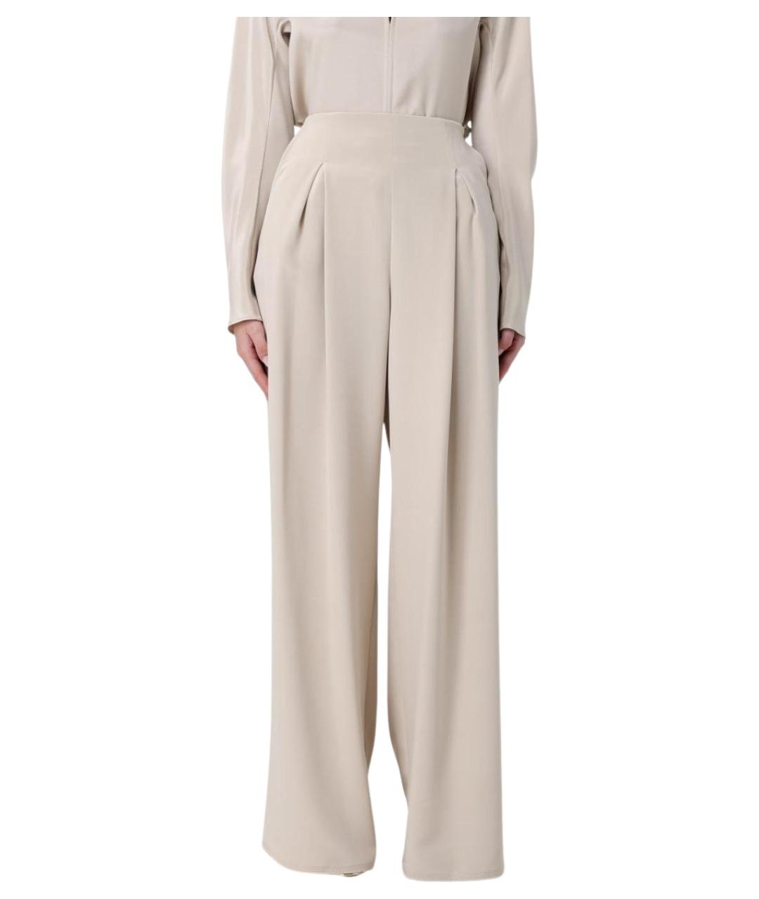 MAX MARA Бежевые шелковые прямые брюки, фото 1