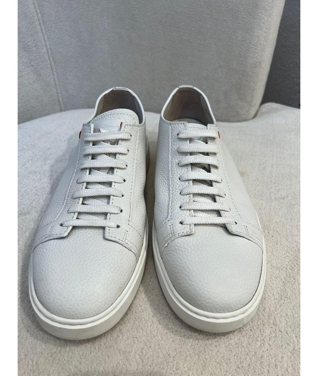 SANTONI Белые кожаные низкие кроссовки / кеды, фото 3