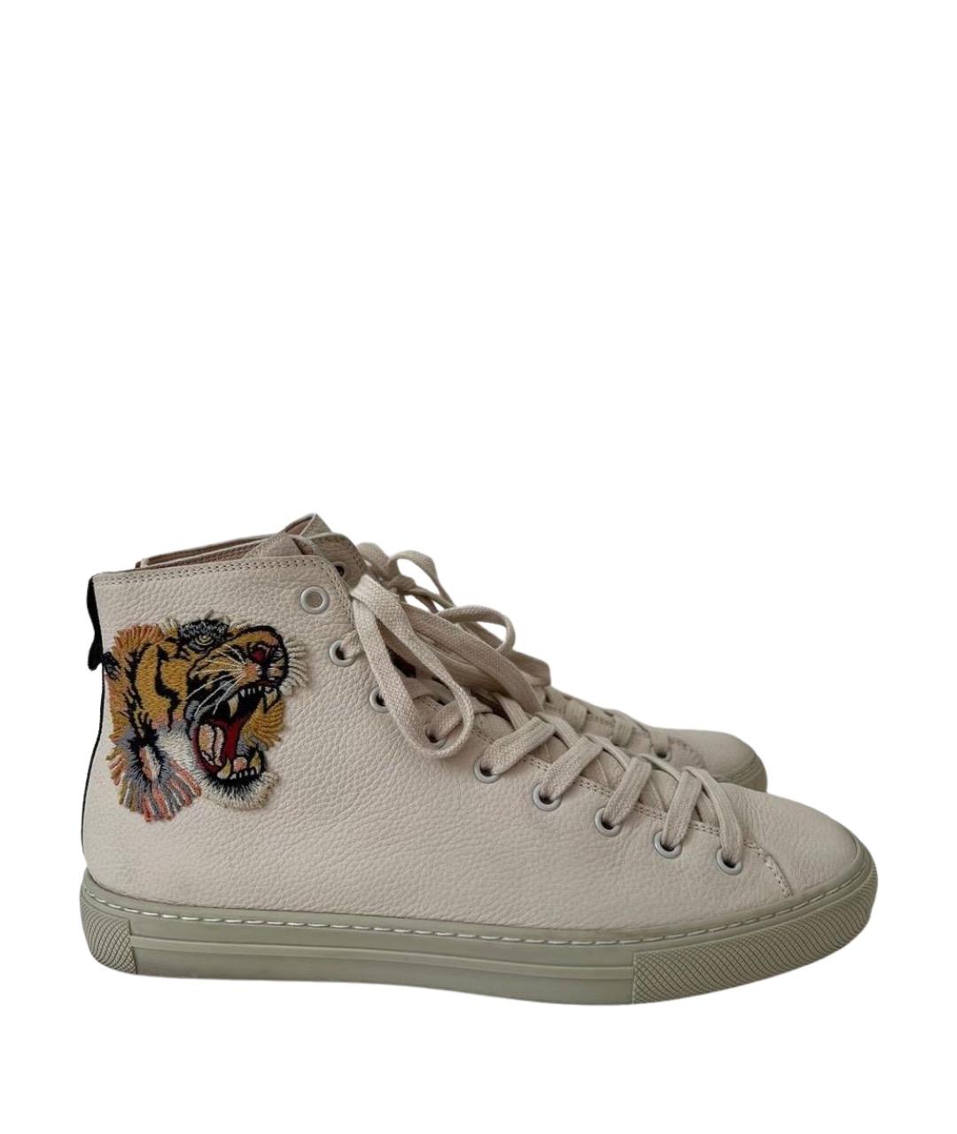 GUCCI Бежевые кожаные высокие кроссовки / кеды, фото 1