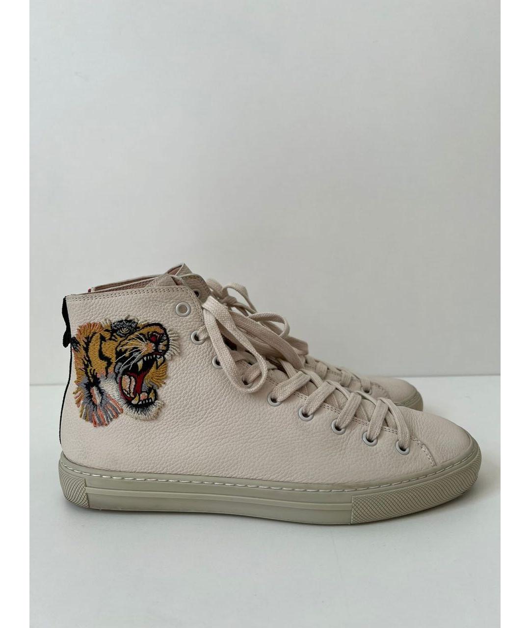 GUCCI Бежевые кожаные высокие кроссовки / кеды, фото 9