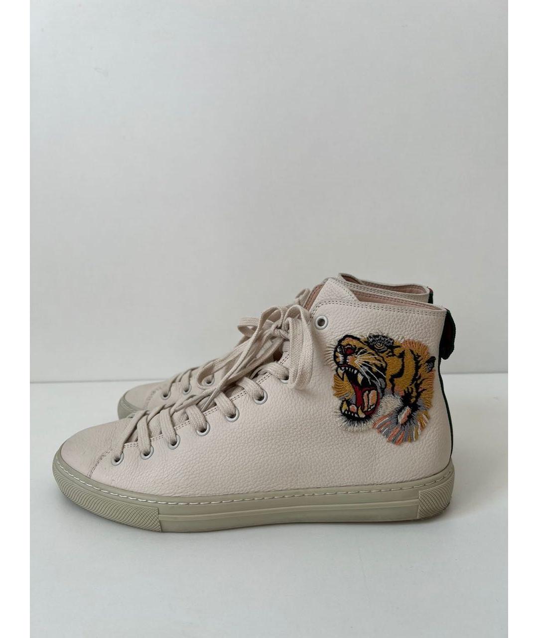 GUCCI Бежевые кожаные высокие кроссовки / кеды, фото 7