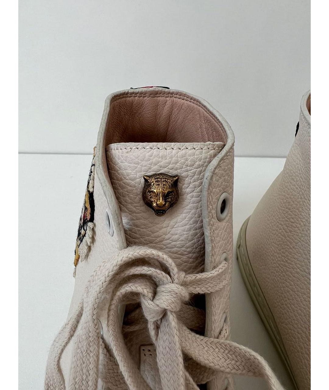 GUCCI Бежевые кожаные высокие кроссовки / кеды, фото 4