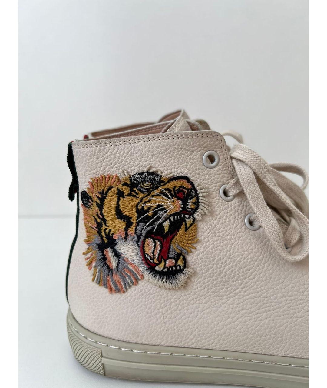 GUCCI Бежевые кожаные высокие кроссовки / кеды, фото 5