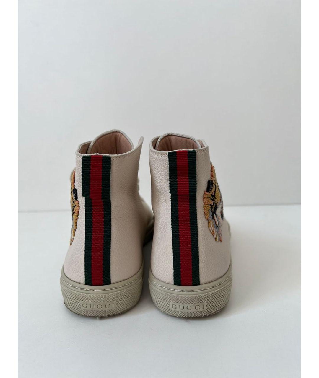 GUCCI Бежевые кожаные высокие кроссовки / кеды, фото 6