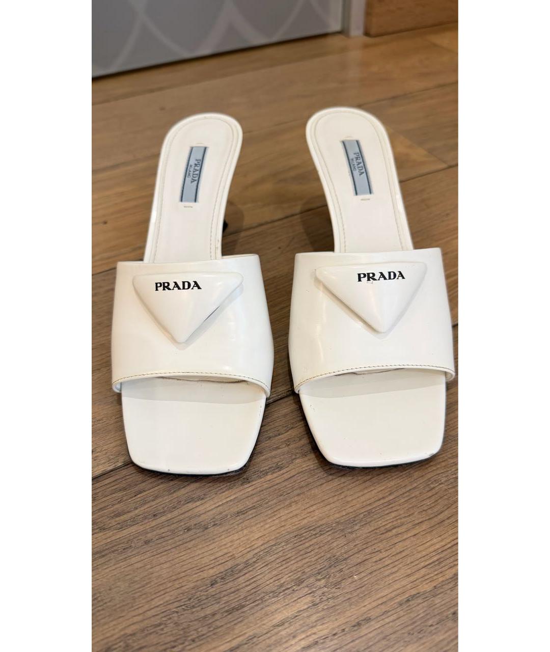 PRADA Белые кожаные мюли, фото 4
