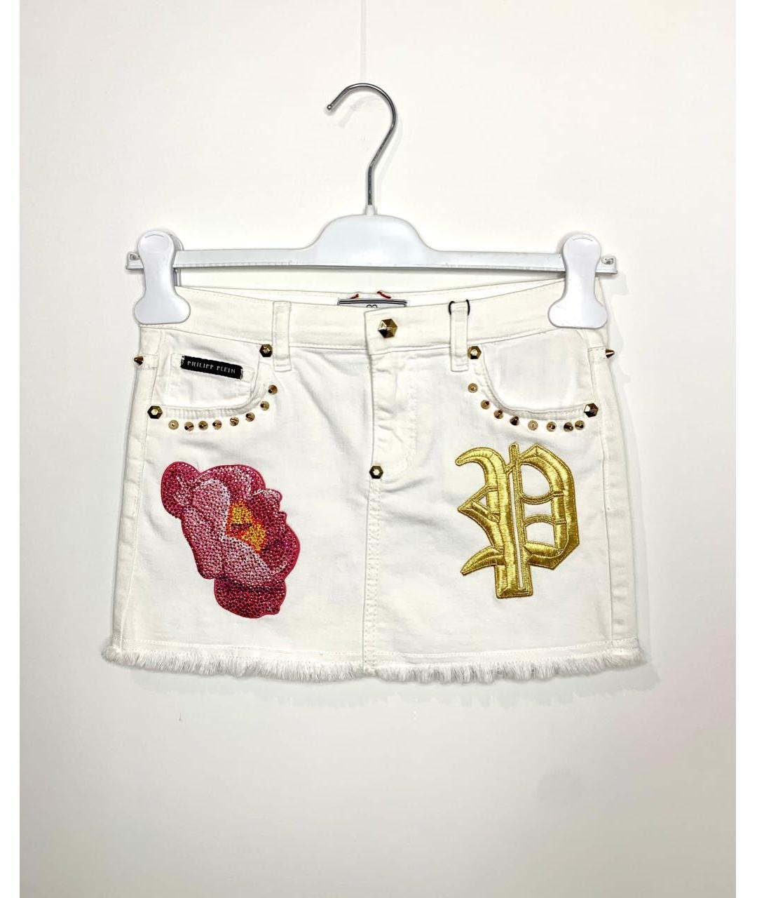 PHILIPP PLEIN Белая деним юбка, фото 4