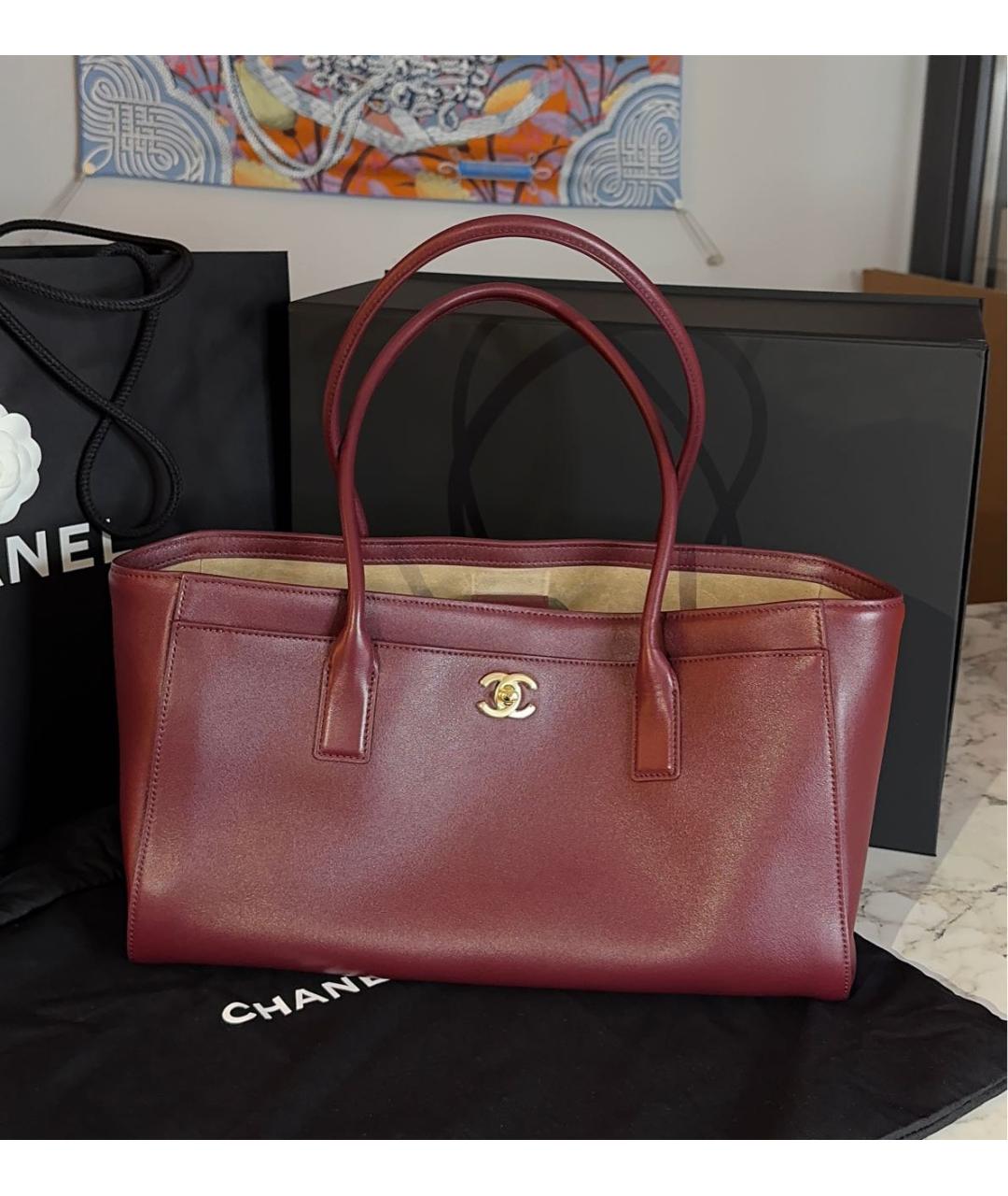 CHANEL Бордовая кожаная сумка тоут, фото 5