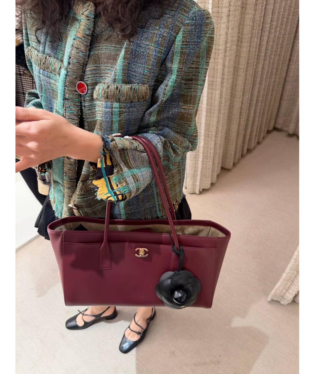CHANEL Бордовая кожаная сумка тоут, фото 4