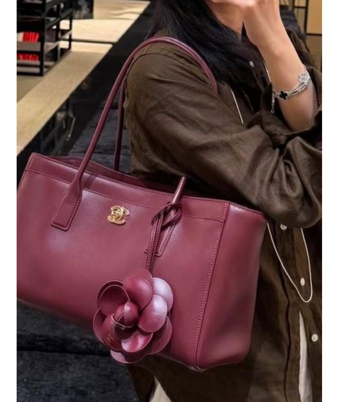 CHANEL Бордовая кожаная сумка тоут, фото 3