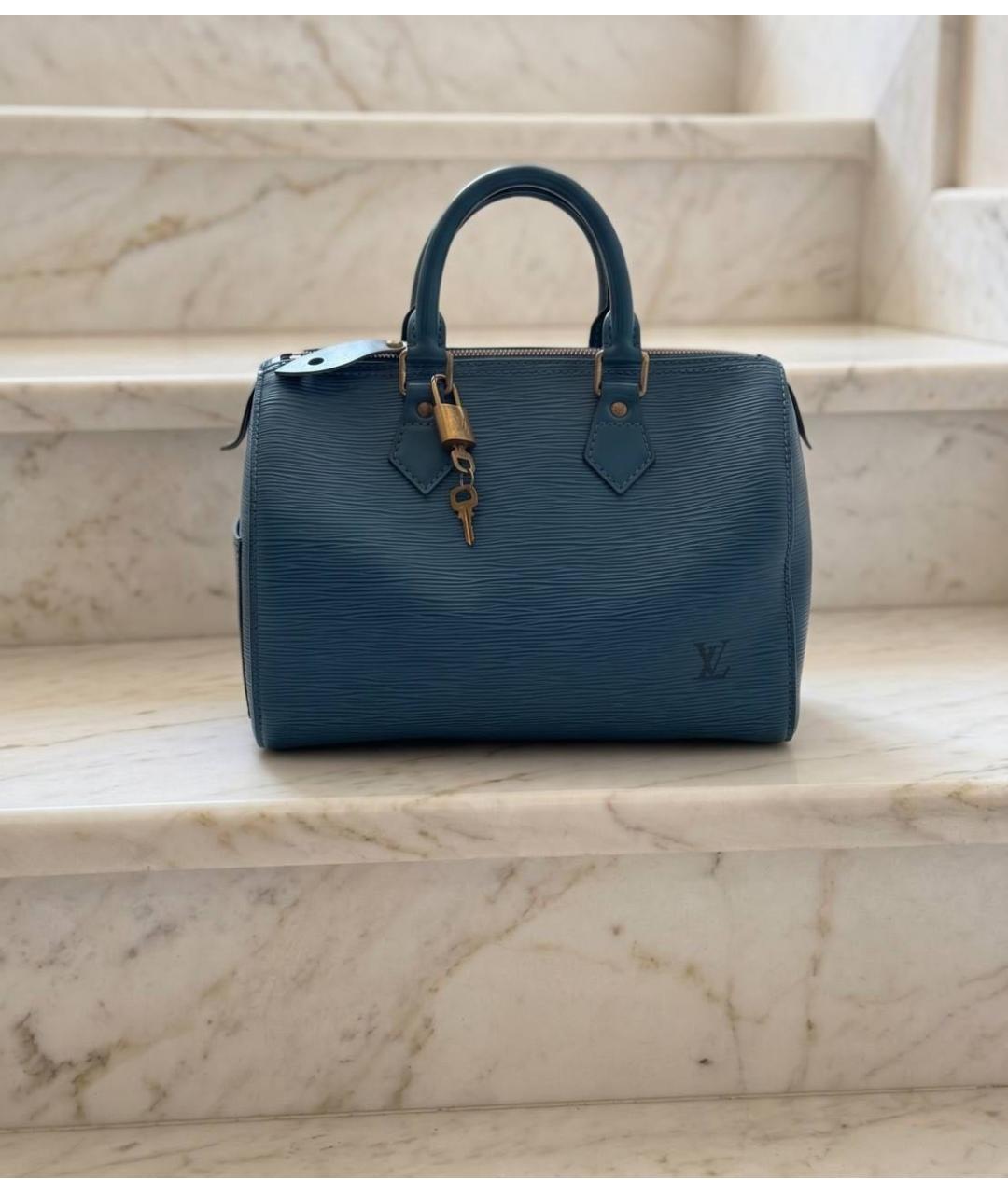 LOUIS VUITTON Синяя кожаная сумка с короткими ручками, фото 9