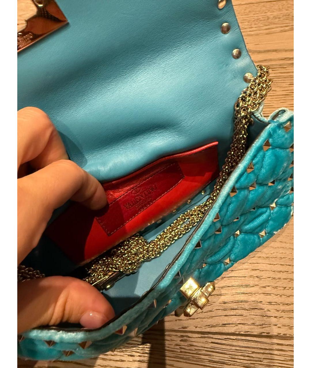 VALENTINO Бирюзовая бархатная сумка через плечо, фото 3