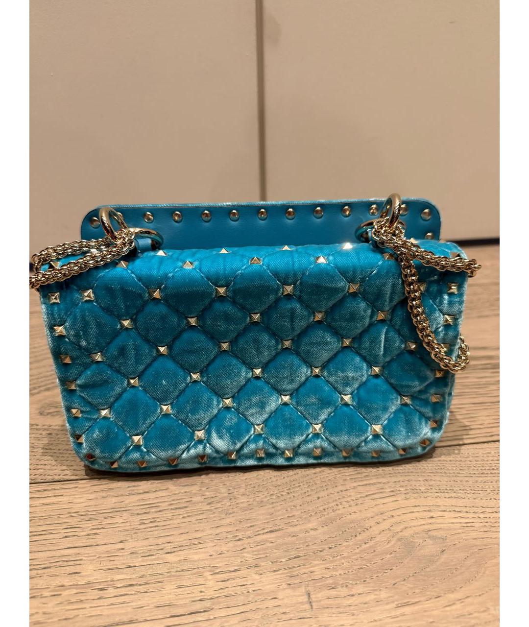 VALENTINO Бирюзовая бархатная сумка через плечо, фото 4