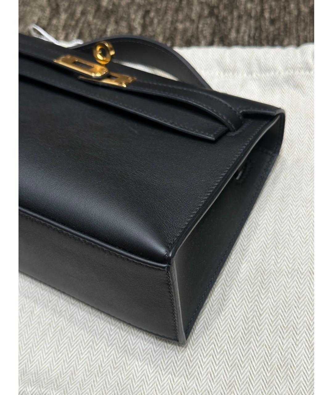 HERMES Черная кожаная сумка с короткими ручками, фото 5