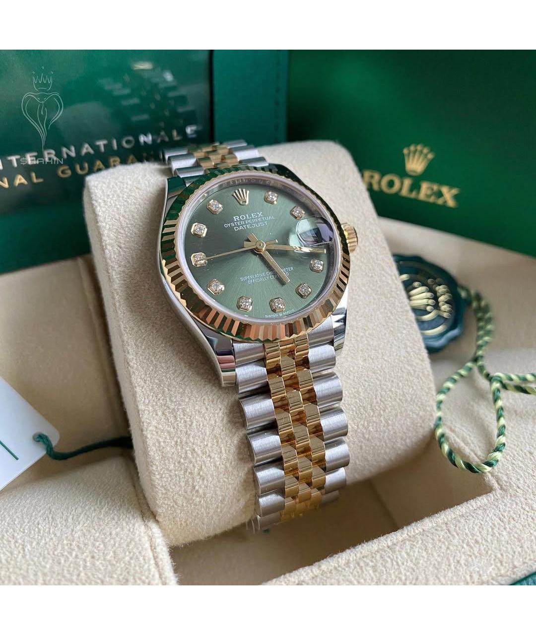 ROLEX Зеленые часы из желтого золота, фото 3