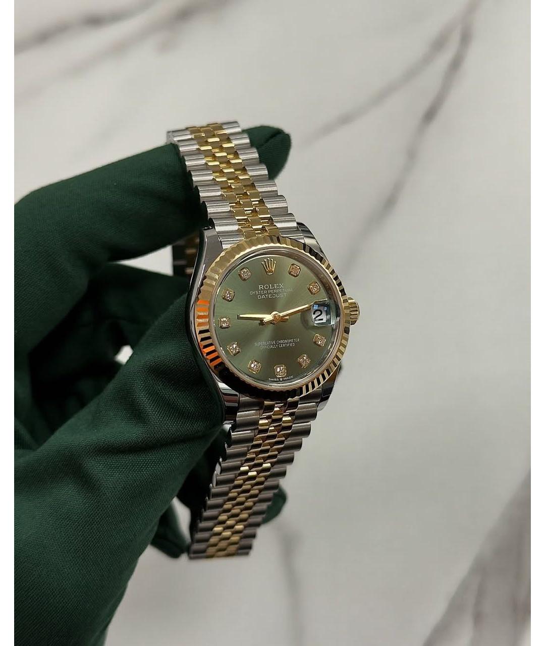 ROLEX Зеленые часы из желтого золота, фото 6