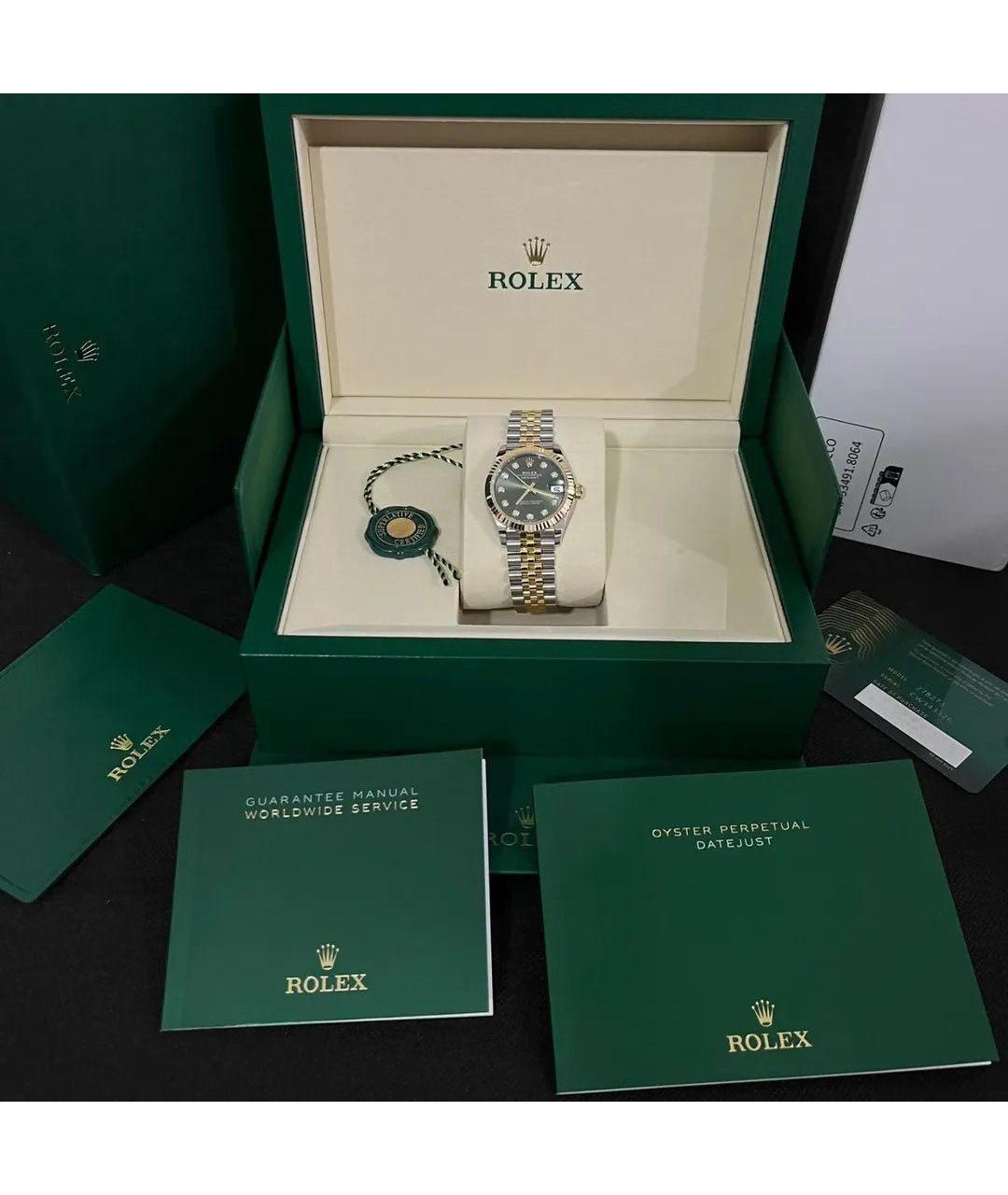 ROLEX Зеленые часы из желтого золота, фото 7