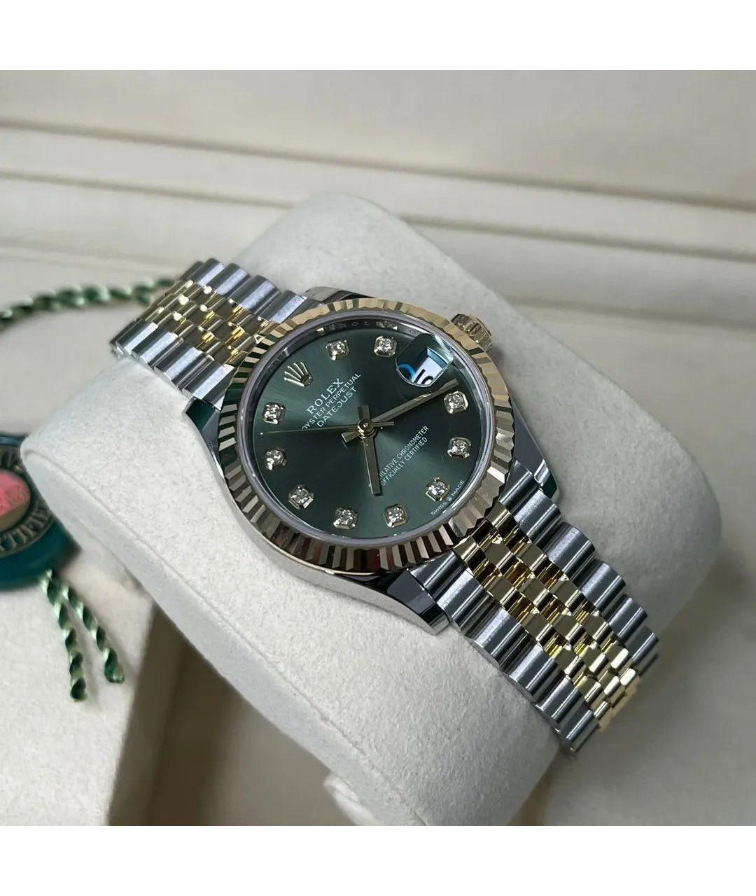 ROLEX Зеленые часы из желтого золота, фото 2