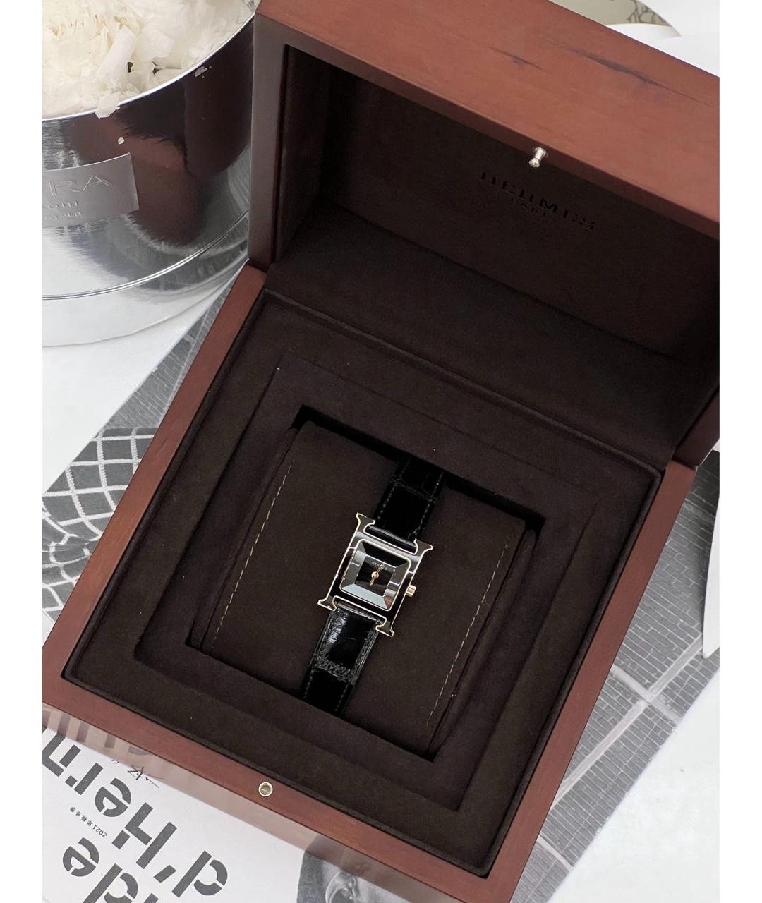HERMES Черные часы из розового золота, фото 3