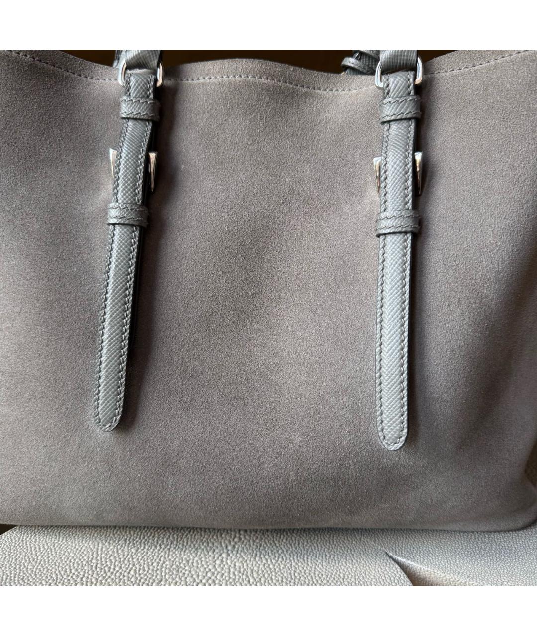 PRADA Антрацитовая кожаная сумка тоут, фото 8