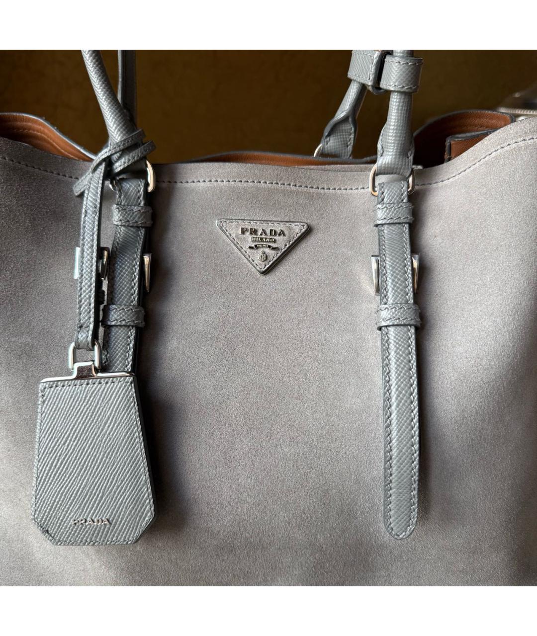 PRADA Антрацитовая кожаная сумка тоут, фото 7