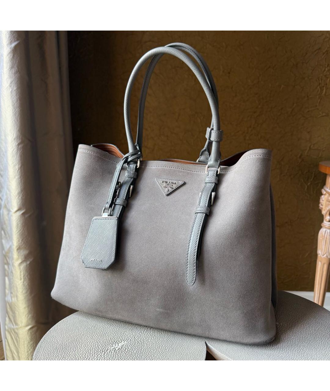 PRADA Антрацитовая кожаная сумка тоут, фото 9