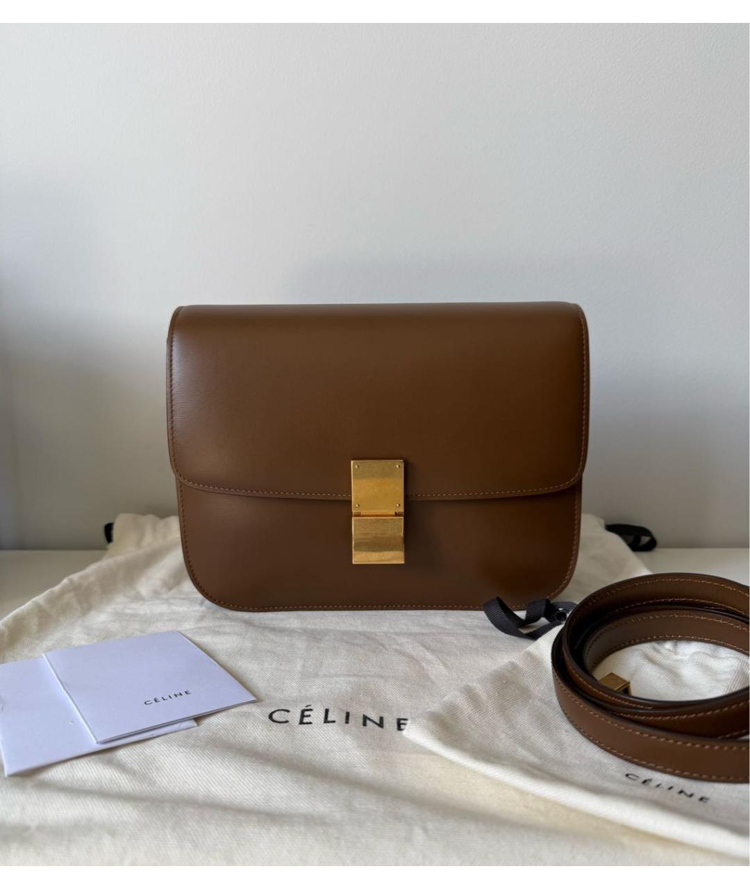 CELINE Коричневая кожаная сумка через плечо, фото 2