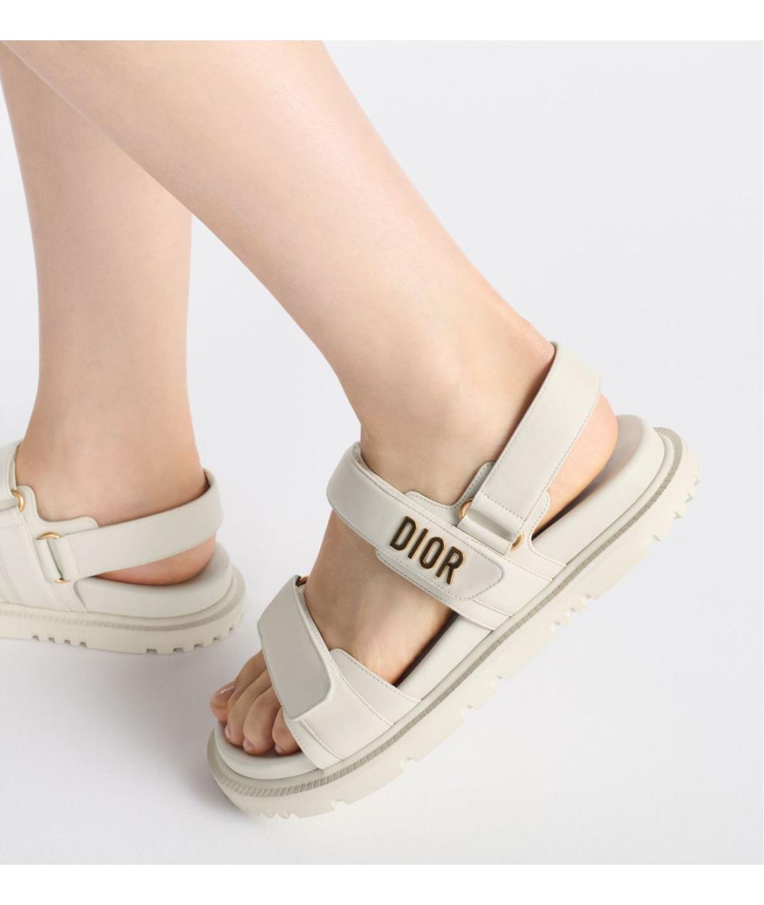 CHRISTIAN DIOR Бежевые кожаные сандалии, фото 6